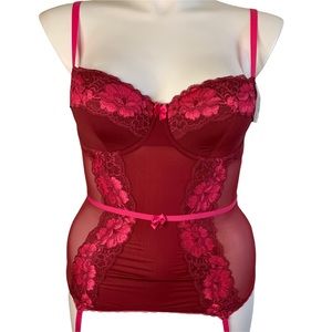 Adore Me Red and Pink Lace Sexy NWT Garter Bustier Lingerie Adjustable Garter